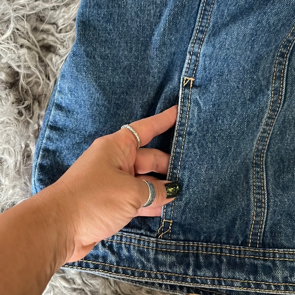 Teddy Sherpa jean jacket XXL white faux fur blue denim button front coat boxyfit - Picture 6 of 10